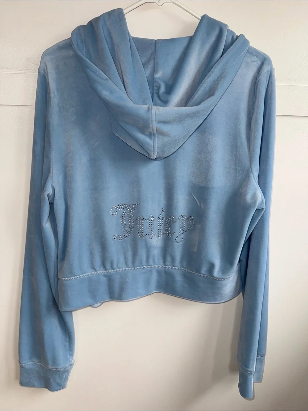 Juicy‎ Couture Hoodie Women’s Size XL Blue OG Big Bling Velour Y2K Cropped